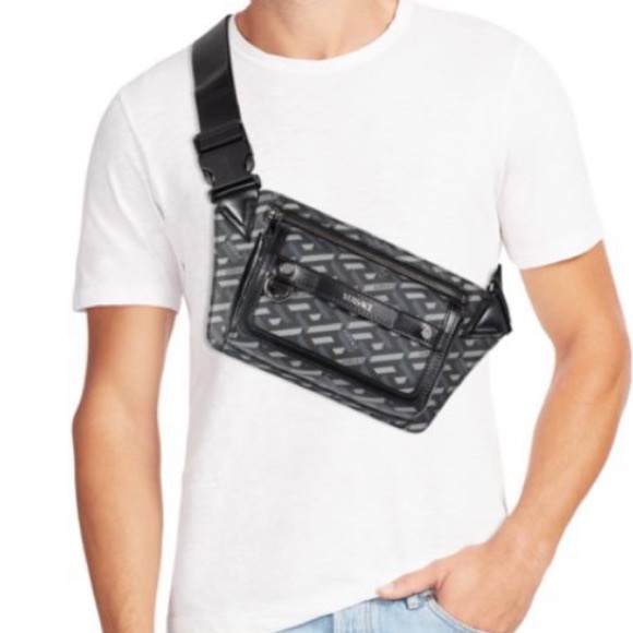 Versace unisex la Greca leather logo monogram all over sling or belt bag NEW - Picture 2 of 11